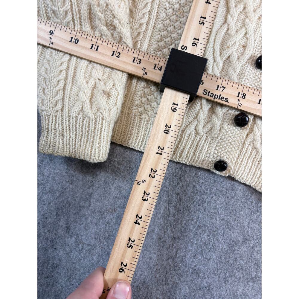 VINTAGE 70s Irish Cardigan Sweater Womens Large Cream Cable Knit Wool Fisherman - Picture 3 of 4